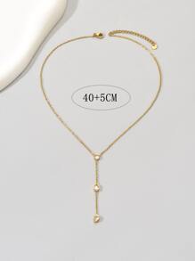 適合日韓風格的幾何元素鑽石流蘇設計的時尚高級女士不銹鋼項鍊，適合日常穿著 - 金黃色 - 查看 3