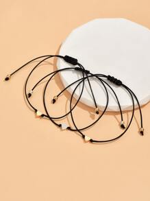 3pcs/Set Fashionable Minimalist Heart Shaped Weaved Bracelet Set For Women With Adjustable Size - Black - View 2