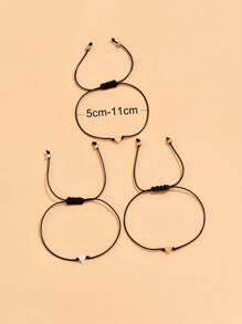3pcs/Set Fashionable Minimalist Heart Shaped Weaved Bracelet Set For Women With Adjustable Size - Black - View 4