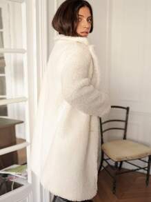 SHEIN Frenchy Lapel Collar Button Front Teddy Coat - Beige - View 2