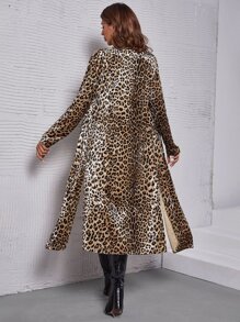 SHEIN Clasi Áo khoác nỉ xẻ tà hở trước họa tiết da báo cho mùa thu/đông - Nhiều màu - Xem 2