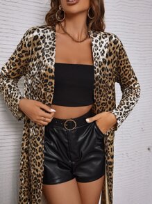 SHEIN Clasi Áo khoác nỉ xẻ tà hở trước họa tiết da báo cho mùa thu/đông - Nhiều màu - Xem 4