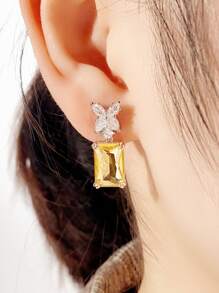 Cubic Zirconia Butterfly Decor Drop Earrings - Yellow - View 2