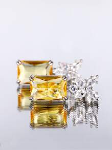 Cubic Zirconia Butterfly Decor Drop Earrings - Yellow - View 3