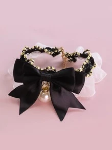 1入組人造珍珠裝飾寵物領結 - 黑與白 - 查看 1