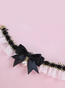 1入組人造珍珠裝飾寵物領結 - 黑與白 - 查看 4