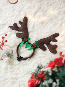 ABLAZE ZAI 1 件短毛絨布料可調整聖誕綠色蝴蝶結鹿角頭飾適合寵物節日裝扮 - 彩色 - 查看 2