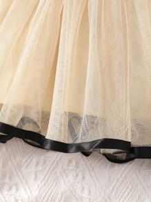 Baby Contrast Lace Bow Front Mesh Overlay Dress - Multicolor - View 6