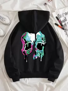 SHEIN EZwear Quần áo thể thao nữ Dây kéo Túi Đồ họa Giải trí - màu đen - Xem 1