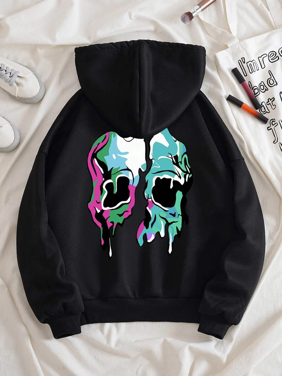 SHEIN EZwear Quần áo thể thao nữ Dây kéo Túi Đồ họa Giải trí - màu đen - Xem 1