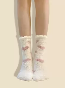 3pairs Heart Pattern Fluffy Crew Socks, Cozy - Multicolor - View 2