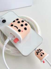 4pcs Bubble Tea Design Data Cable Protector Compatible With iPhone - Pink - View 2