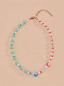 Faux Pearl Decor Beaded Necklace - Multicolor - View 1