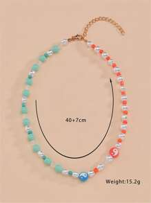Faux Pearl Decor Beaded Necklace - Multicolor - View 4