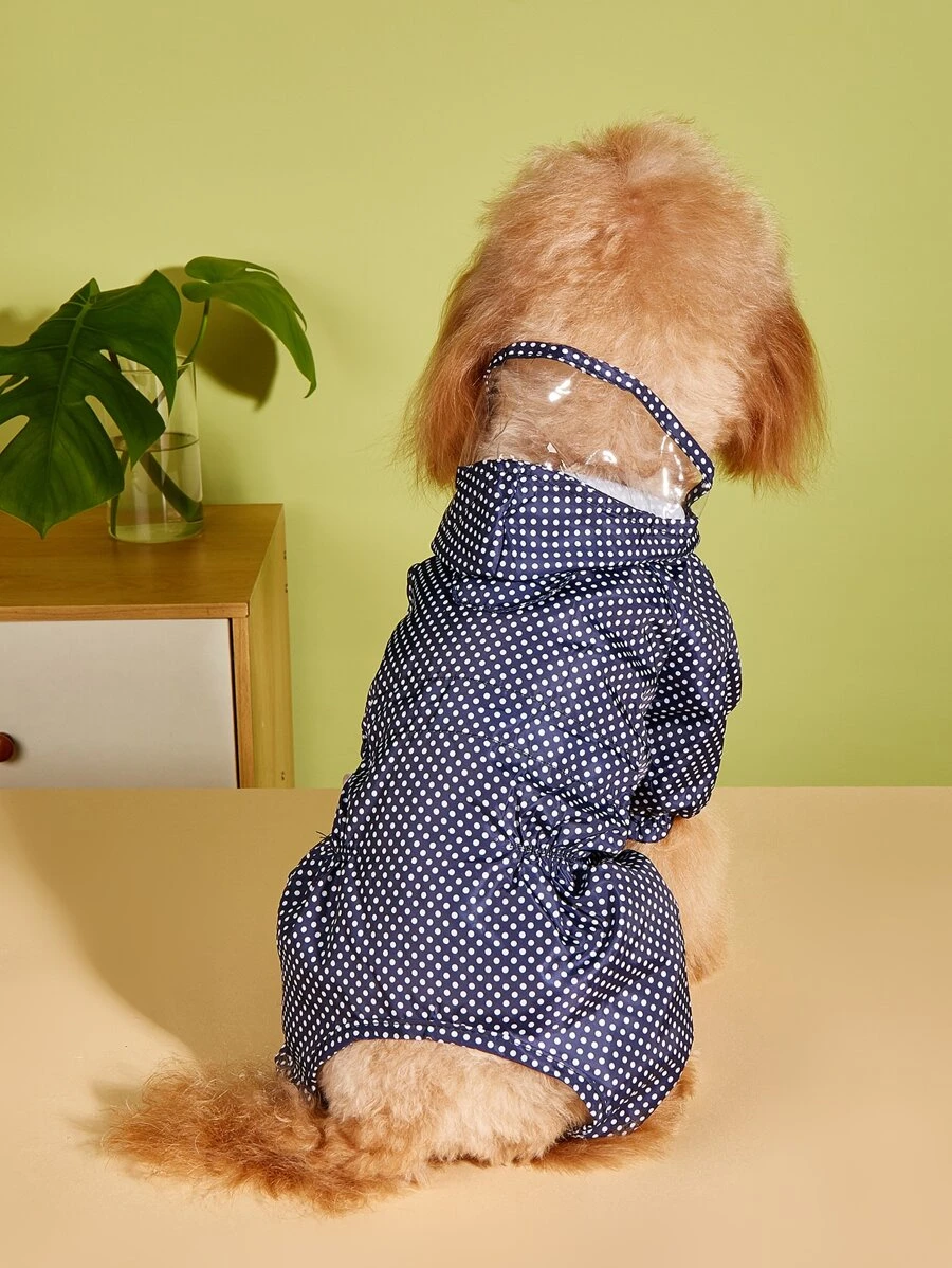 Impermeable para mascota con patrón de lunares - Azul Marino - Ver 1