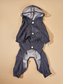 Impermeable para mascota con patrón de lunares - Azul Marino - Ver 2