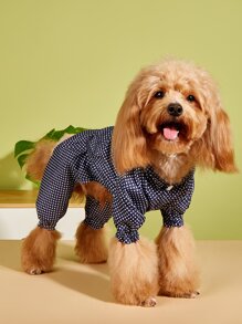 Impermeable para mascota con patrón de lunares - Azul Marino - Ver 4