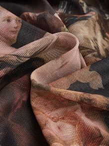 SHEIN MOD Figure Graphic Tie Front Lettuce Trim Mesh Dress - Multicolor - View 4