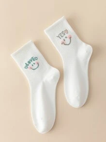 字母圖案中筒襪 - 白色 - 查看 3