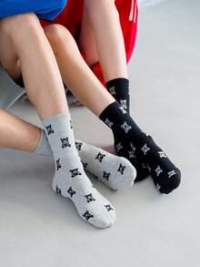 2 pares Calcetines de tripulación con patrón de oso de dibujos animados - Multicolor - Ver 2