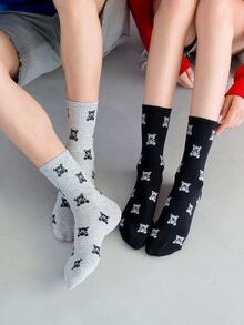 2 pares Calcetines de tripulación con patrón de oso de dibujos animados - Multicolor - Ver 3