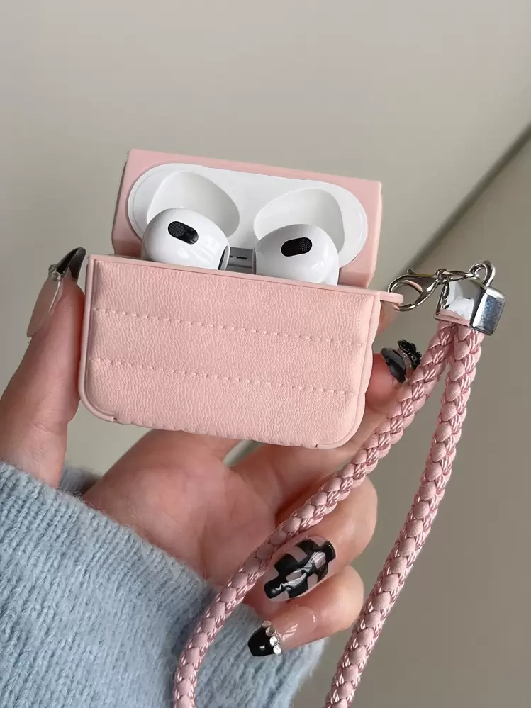 1 st. fjäderdunfodral till hörlurar, kompatibelt med 4 Pro, Pro 2, Pro 3, 3, 2, mjukt enfärgat läder - Rosa - Visa 4