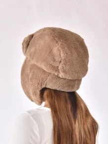 Solid Fluffy Trapper Hat - Khaki - View 2