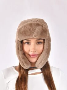 Solid Fluffy Trapper Hat - Khaki - View 4