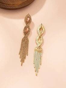 Rhinestone Tassel Drop Earrings - Multicolor - View 3