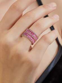 1入組時尚寬戒指帶方晶鋯石和流蘇細節 - 玫紅色 - 查看 1