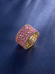 1入組時尚寬戒指帶方晶鋯石和流蘇細節 - 玫紅色 - 查看 2