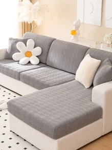 1pc Solid Stretchy Sofa Slipcover - Grey - View 1