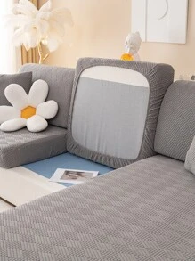 1pc Solid Stretchy Sofa Slipcover - Grey - View 4