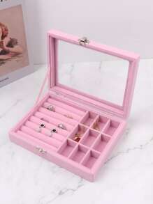 1pc Clear Jewelry Storage Box - Pink - View 1