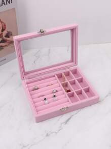 1pc Clear Jewelry Storage Box - Pink - View 2