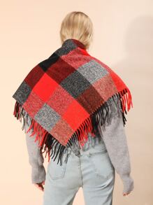 Pañuelo con patrón de cuadros ribete con fleco - Rojo - Ver 4