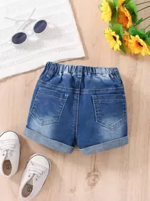 Baby Ripped Roll Up Hem Denim Shorts - Medium Wash - View 2