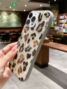 豹纹印花猎豹印花 1 件防摔女士时尚豹纹与贝壳图案双板 IMD 软手机壳适用于 Apple - 彩色 - 查看 3