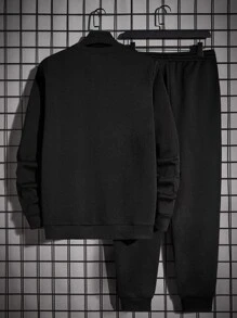 Manfinity VCAY 男士反光小熊印花套頭衫和腰部抽繩衛褲 - 黑色 - 查看 2