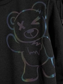 Manfinity VCAY 男士反光小熊印花套頭衫和腰部抽繩衛褲 - 黑色 - 查看 3