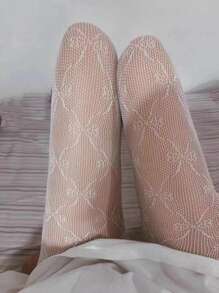 Medias con patrón de lazo - Blanco - Ver 3