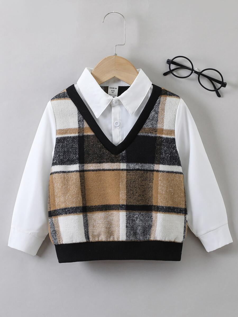 SHEIN 年輕男孩格紋2合1襯衫 - 彩色 - 查看 1