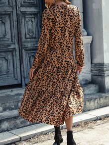 SHEIN Clasi 滿版印花荷葉邊娃娃裙 - 棕色 - 查看 3