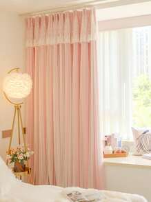 Lace Decor Double Layer Single Panel Blackout Curtain - Pink - View 5