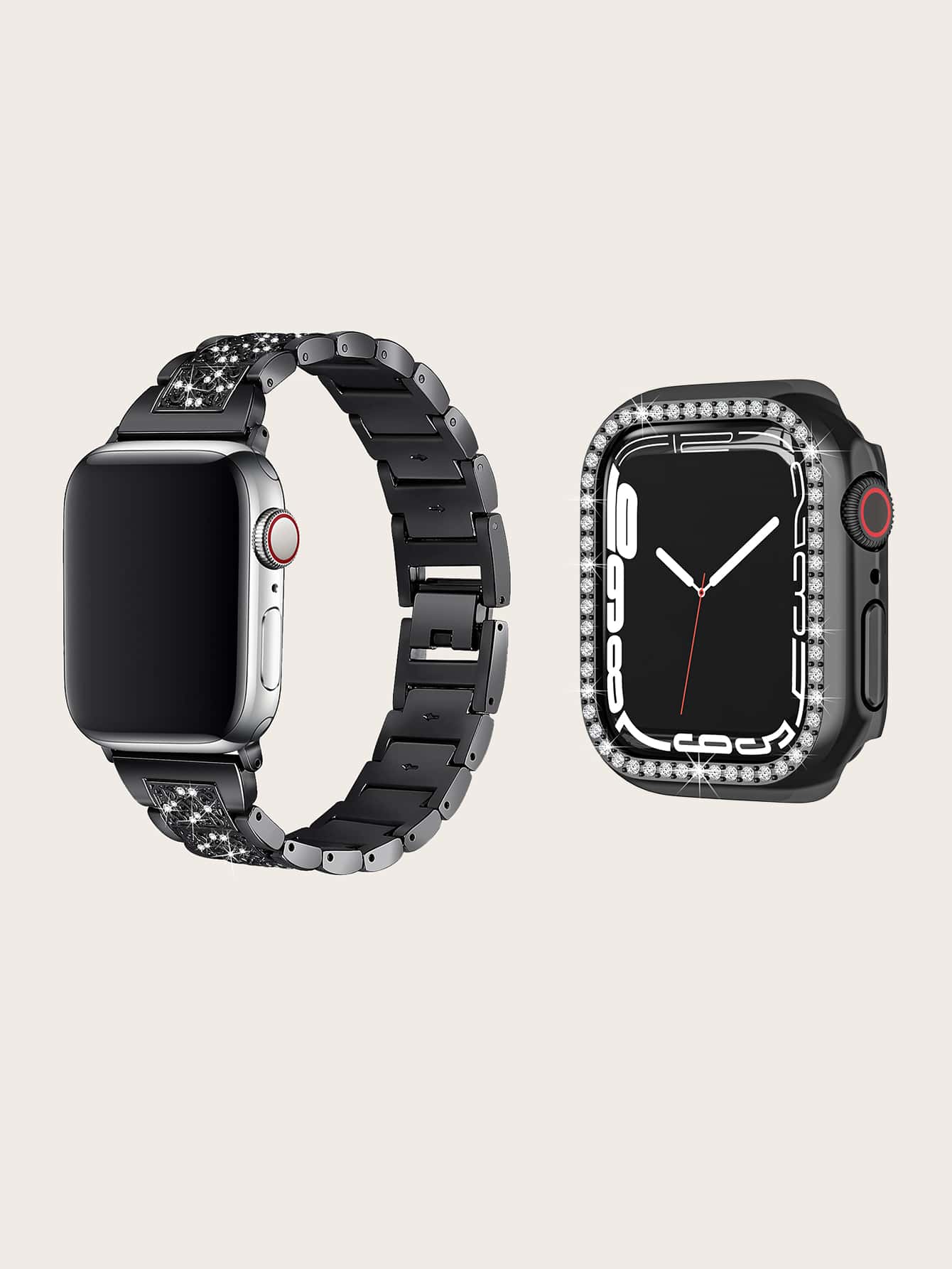 1pc Rhinestone Heart Decor Zinc Alloy Watchband & 1pc PC Watch Case Compatible With Apple Watch