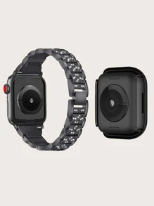 1pc Rhinestone Heart Decor Zinc Alloy Watchband & 1pc PC Watch Case Compatible With Apple Watch