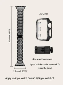 1pc Rhinestone Heart Decor Zinc Alloy Watchband & 1pc PC Watch Case Compatible With Apple Watch