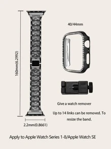 1pc Rhinestone Heart Decor Zinc Alloy Watchband & 1pc PC Watch Case Compatible With Apple Watch