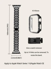 1pc Rhinestone Heart Decor Zinc Alloy Watchband & 1pc PC Watch Case Compatible With Apple Watch