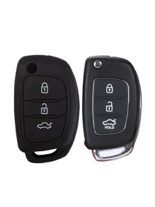 1pc Car Key Case Compatible With Hyundai, Key Fob Cover - Black - View 2